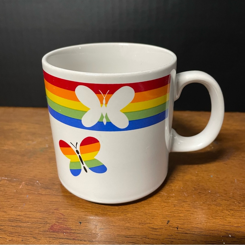Vintage 80s Russ Rainbow Butterfly Mug
